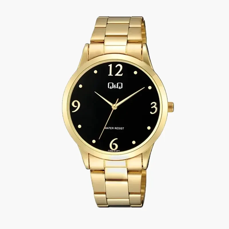Q&Q Japan Quartz Black Dial Gold-tone Ladies Watch- C08A-015PY
